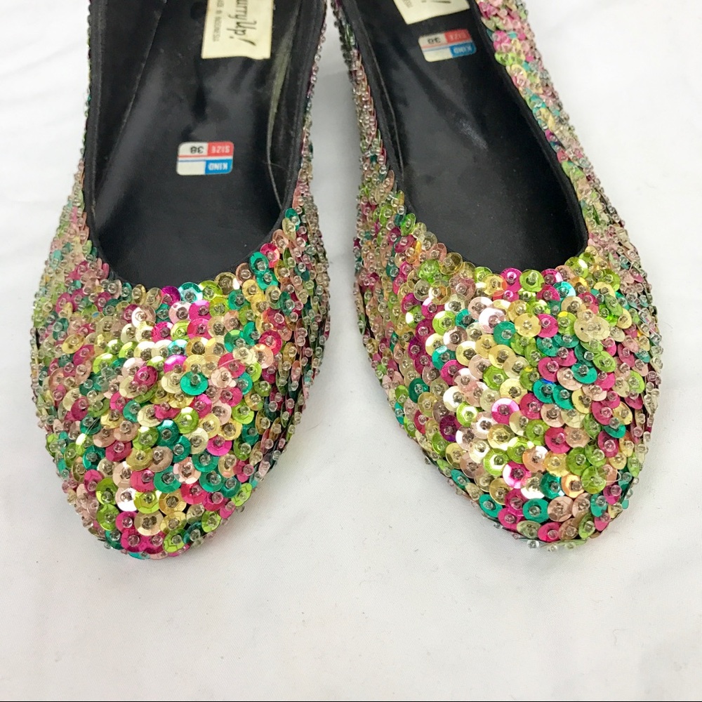 Vintage 80s Sequin Hurry Up! Ballet Flats Bright
